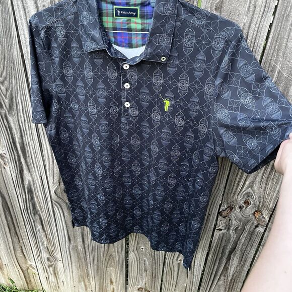 William Murray Mens Golf Polo Shirt Medium Navy Geometric Pattern Golfer - Picture 4 of 11